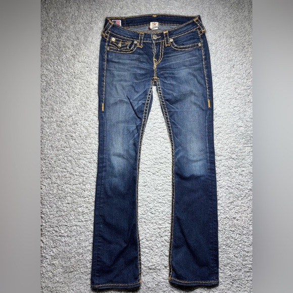 True Religion Jeans Womens 27 Becky Super T Big Stitch Boot Cut Flap Pockets Low - Picture 1 of 5